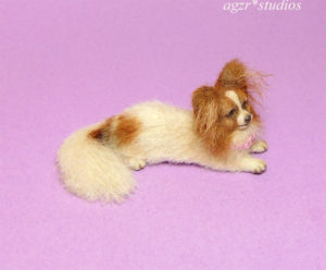 Ooak 1:12 dollhouse miniature papillon dog lifelike pet furred realistic