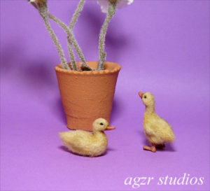 Ooak 1:12 dollhouse miniature couple ducklings furred handmade dollhouse diorama