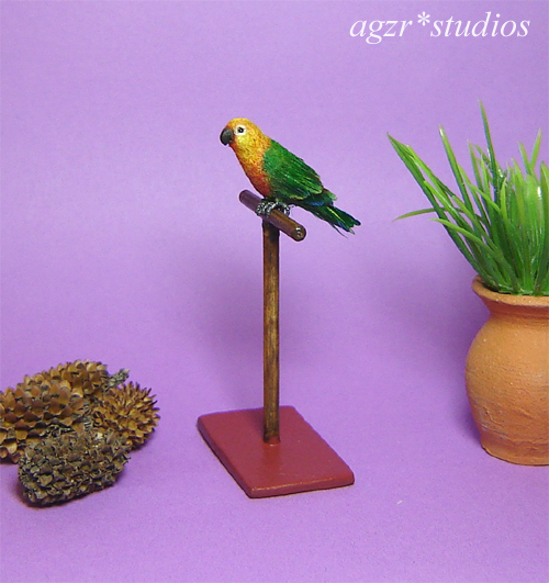 1:12 ooak miniature sun conure parrot bird pet lifelike handmade & perch
