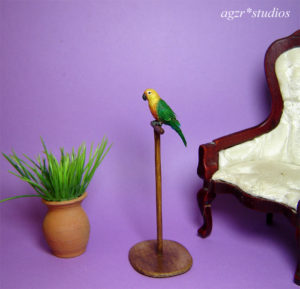 1:12 ooak miniature sun conure parrot  bird lifelike handmade & perch