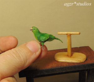 Handmade 1:12 miniature Conure Parrot furred realistic dollhouse