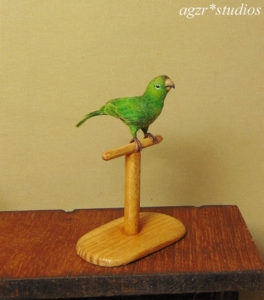 1:12 miniature conure parrot green handmade realistic & perch ooak feathered