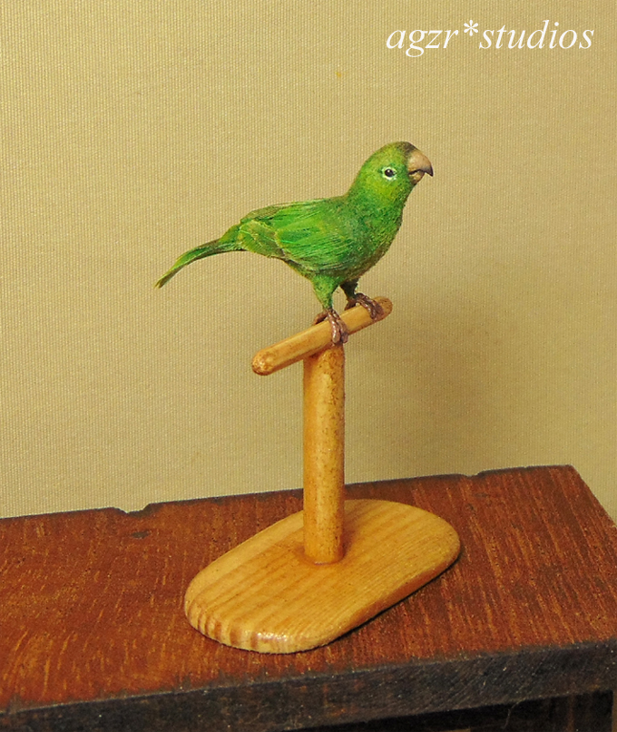 Handmade 1:12 miniature Conure Parrot furred realistic dollhouse