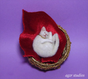 Ooak 1:12 dollhouse white kitten cat handmade furred realistic agzr studios
