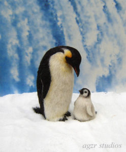 Ooak 1:12 dollhouse miniature emperor penguins adult chick
