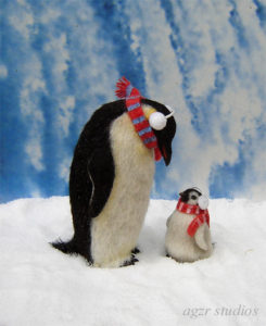 Ooak 1:12 dollhouse miniature emperor penguins dad adult chick baby