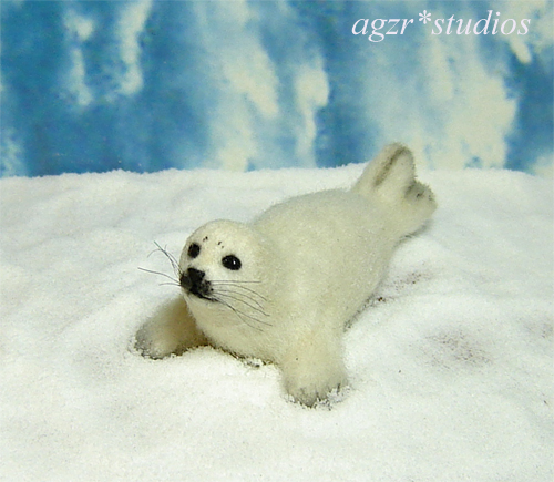 Ooak 1:12 dollhouse baby harp seal furred realistic animal