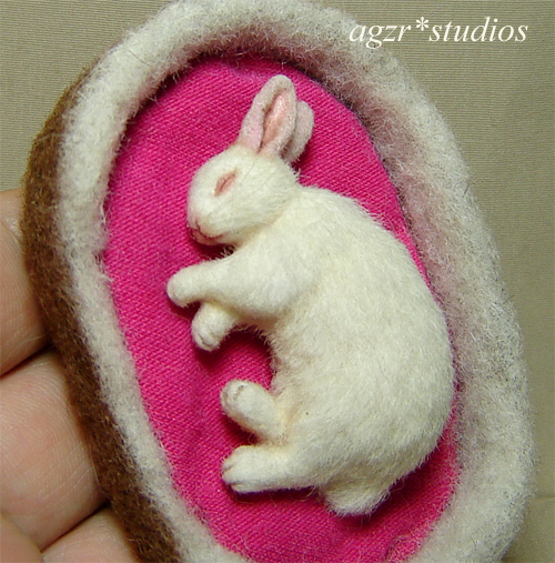 1:12 dollhouse sleeping white bunny rabbit handmade furred