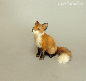 Ooak 1:12 miniature red fox realistic animal wild dog handsculpted pet dollhouse diorama roombox