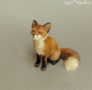 Ooak 1:12 miniature red fox realistic animal wild dog handsculpted pet dollhouse diorama roombox