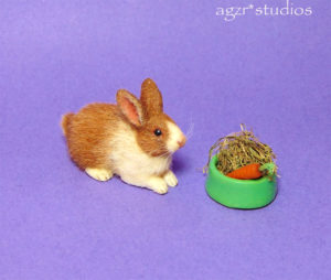 1:12 miniature dollhouse dutch rabbit bunny white yellow realistic