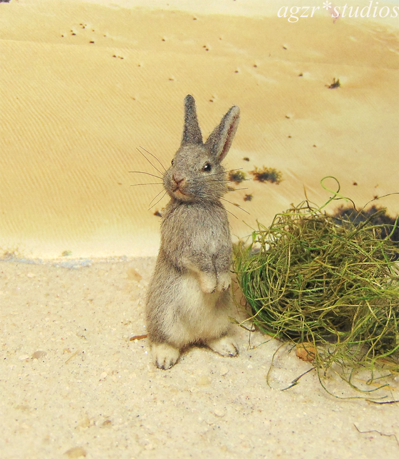 1:12 miniature wild bunny rabbit hare realistic dollhouse furred handmade ooak