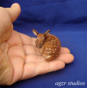 1:12 ooak handmade resting fawn deer wild animal wood pet