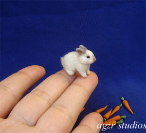 1:12 dollhouse white baby bunny rabbit handmade furred