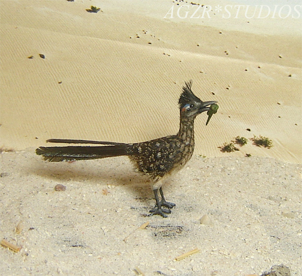 1:12 dollhouse miniature road runner bird & lizard in mouth