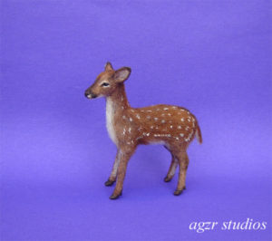 1:12 dollhouse miniature standing fawn baby deer furred handsculpted with fur