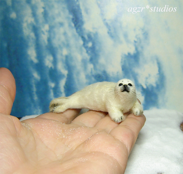 Ooak 1:12 dollhouse baby harp seal furred realistic animal