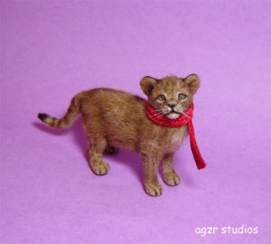 1:12 handmade miniature lion cub Simba cat pet realistic furred dollhouse diorama