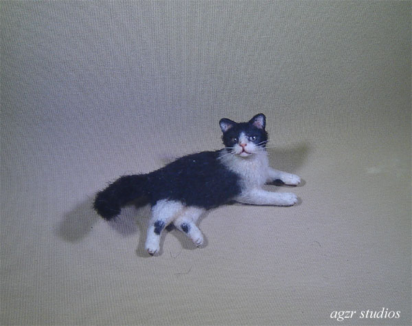 1:12 miniature dollhouse tuxedo cat realistic furred handmade ooak