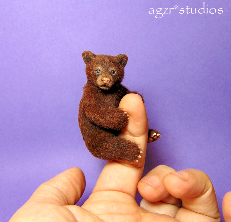 Ooak 1:12 scale grizzly bear cub poseable animal furred realistic