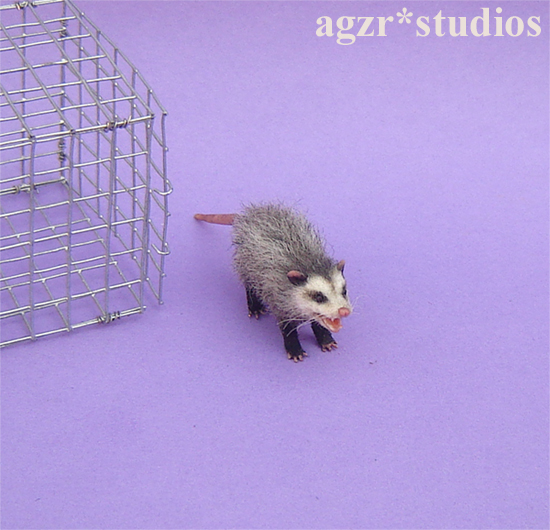 Ooak 1:12 furred miniature opossum possum marsupial cage handmade