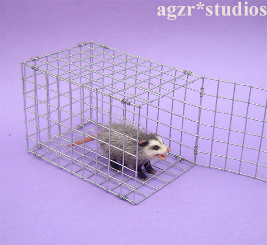 Ooak 1:12 furred miniature opossum possum marsupial cage handmade