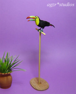 Ooak 1:12 dollhouse miniature keel billed toucan bird & perch diorama roombox