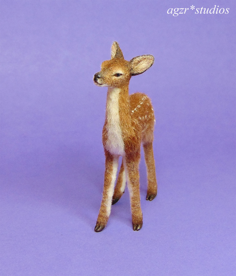 1:12 dollhouse miniature standing fawn furred realistic animal