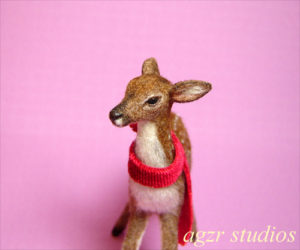 1:12 dollhouse miniature standing fawn furred handsculpted with fur