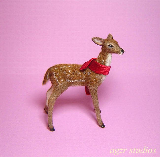 1:12 dollhouse miniature standing fawn furred handsculpted with fur