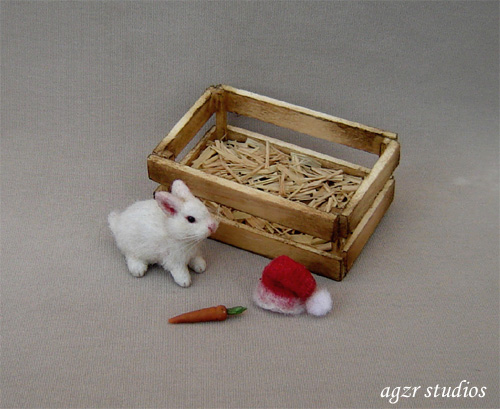 1:12 dollhouse furred miniature white bunny rabbit baby